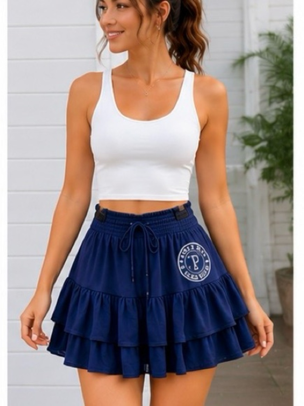 PINK Victoria's Secret Navy Tiered Ruffle Skater Skirt
